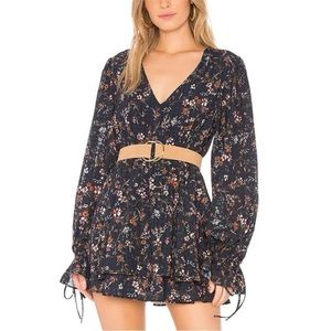 NWT Tularosa x Revolve Deedee Black Floral Mini Dress Long Sleeve Size Small